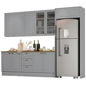 Cozinha Completa Americana 5 Peças com Lateral Cinza - Móveis Henn