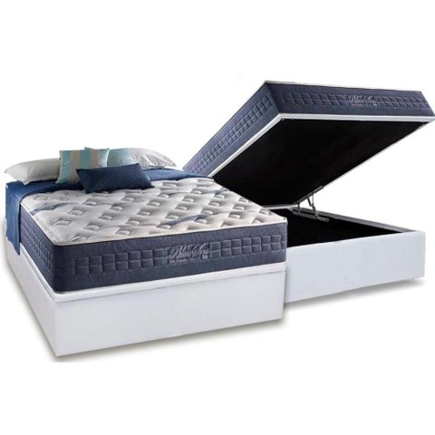 Cama Box Baú Casal: Colchão Molas MasterPocket Ensacadas Anjos Blue Sea + Base CRC Courano