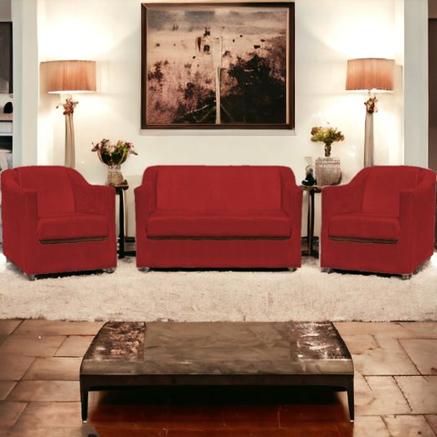 Kit Namoradeira + 4 Poltronas Decorativas para Sala Mila Suede Cores Pé de Plastico Cromado