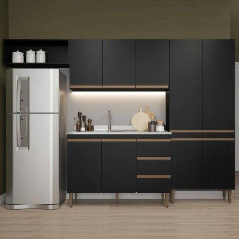 Armário de Cozinha Modulada Compacta 4 Peças 2,80m Essenza Móvel na Caixa