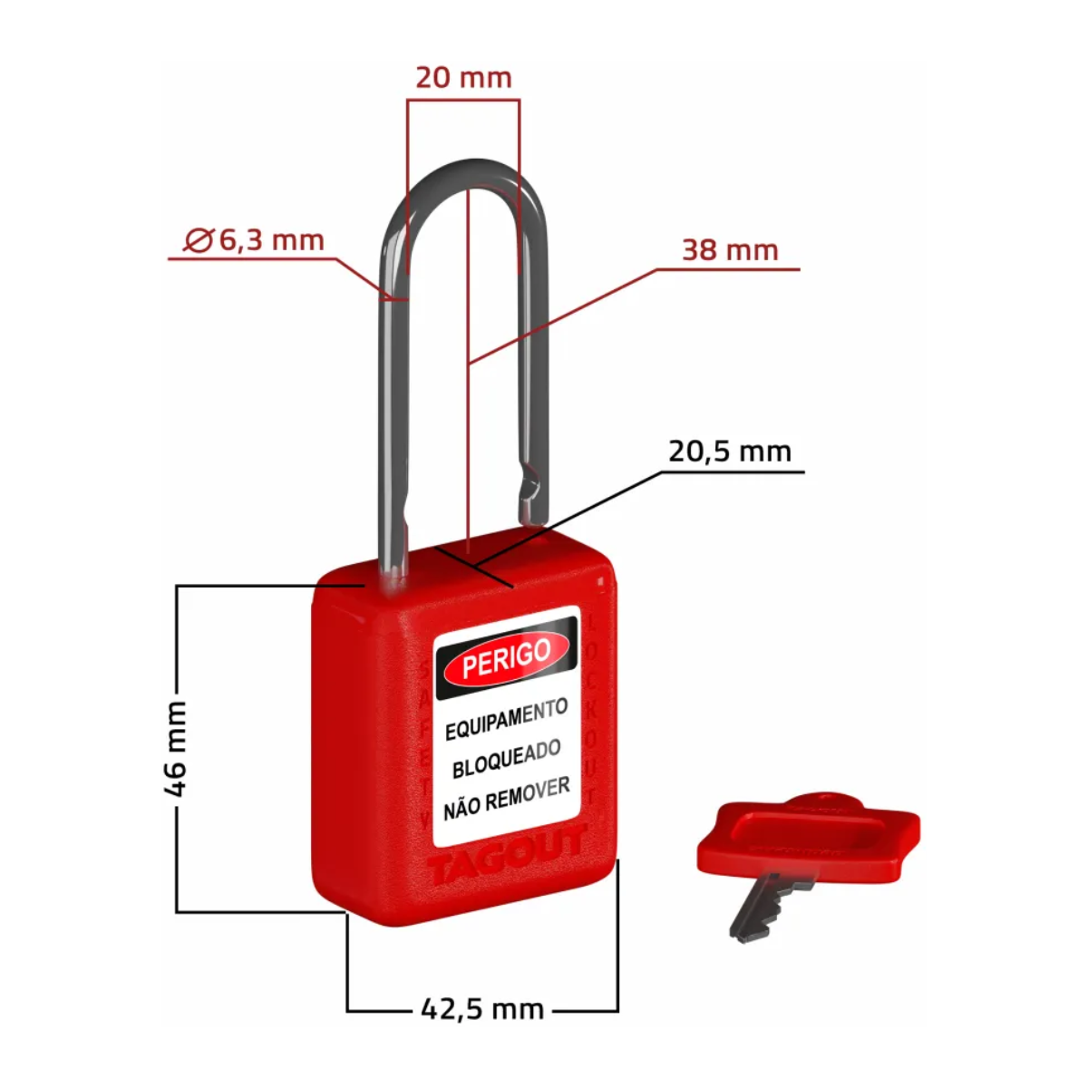 Cadeado de Bloqueio Haste Metálica 6,3mm Ch38 Laranja Tagout - 4