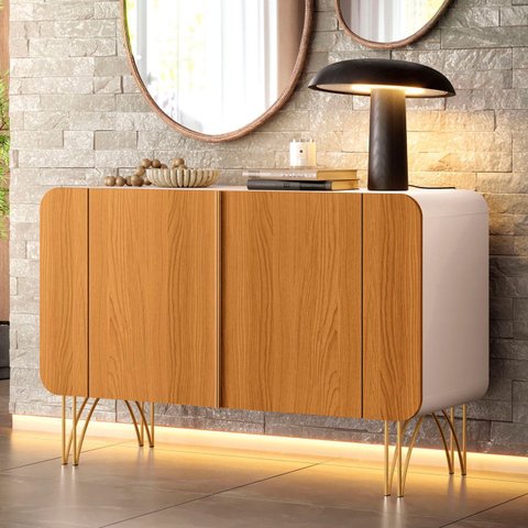 Balcão Aparador Buffet 2 Portas Pé Metal Benvy H01 Cinamomo/off - Mpozenato