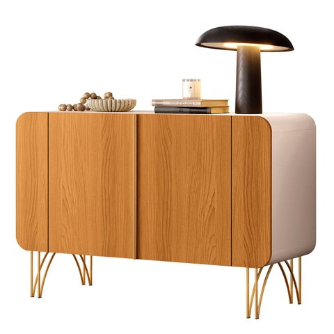 Balcão Aparador Buffet 2 Portas Pé Metal Benvy H01 Cinamomo/off - Mpozenato