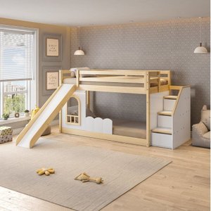 Beliche Montessoriana com Escada Lateral, Led e escorregador New Garden Casatema
