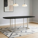 Ver imagem 1 de Mesa de Jantar 8 Lugares Retangular Orgânico com Vidro 200cm Pés Industrial Alina N01 Preto Champanh