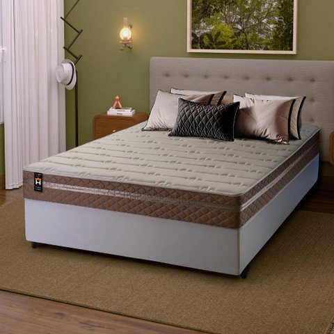 Conjunto Cama Box Casal c/ Molas Ensacadas Georgia Branco 138x188x60