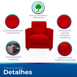 Poltrona Cadeira para Sala Confortável Reforçada Veneza Suede - 3