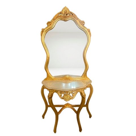 Aparador Clássico Dourado com Espelho 210x107x45cm