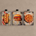 Ver imagem 4 de Kit 3 Quadro Decorativo Fast Food Hot Dog Hambúrguer Pizza 40x28cm