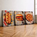 Ver imagem 2 de Kit 3 Quadro Decorativo Fast Food Hot Dog Hambúrguer Pizza 40x28cm