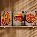 Ver imagem 3 de Kit 3 Quadro Decorativo Fast Food Hot Dog Hambúrguer Pizza 40x28cm