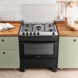 Fogão 5 Bocas Preto com Mesa Inox Atlas Mônaco Top Bivolt - 5