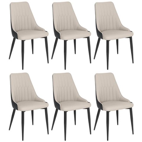Kit 6 Cadeiras de Jantar Estofada Torino Design Italiano Costuras Geométricas Base em Metal - Bege-