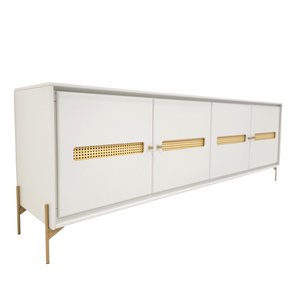 Balcão Buffet Paraty 220 Cm Laca Pés Metal e Palhinha Off White