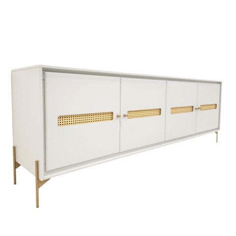 Balcão Buffet Paraty 220 Cm Laca Pés Metal e Palhinha Off White