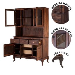 Armário De Cozinha Rústico Madeira Maciça Portas Em Vidro Imbuia Shop JM - 3 Armário De Cozinha Rústico Madeira Maciça Portas Em Vidro Imbuia Shop JM - 3