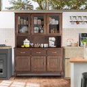 Ver imagem 1 de Armário De Cozinha Rústico Madeira Maciça Portas Em Vidro Imbuia Shop JM