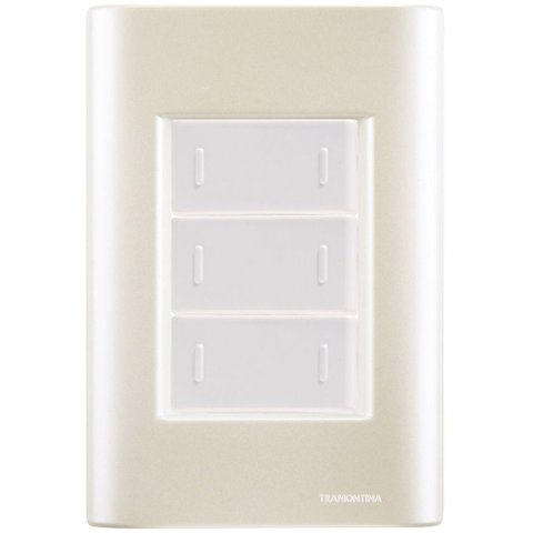 Cj Placa Três Interruptor Triplo Giz Pérola Tramontina Completo Pronto Tramontina