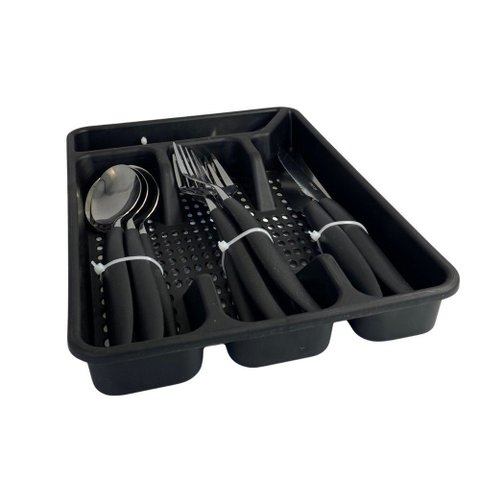 Conjunto 17 Peças Faqueiro com Porta Talher - Preta