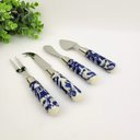 Ver imagem 5 de Faca Para Queijo Azul E Branco 18cm Kit 4pc Porcelana