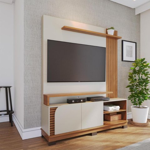Home Theater 2 Portas para Tv's até 65" Jurerê - Off White Matte / Freijó