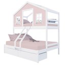 Ver imagem 2 de Beliche Casal/ Solteiro Casinha Dos Sonhos com 02 Gavetas Madeira Maciça Rosa/ Branco Megamobilia