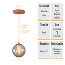 Ver imagem 2 de Pendente Bronze C/ Globo de Vidro Fume de 14cm + Led 2w