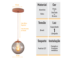 Ver imagem 2 de Pendente Bronze C/ Globo de Vidro Fume de 14cm + Led 2w