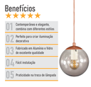 Ver imagem 3 de Pendente Bronze C/ Globo de Vidro Fume de 14cm + Led 2w