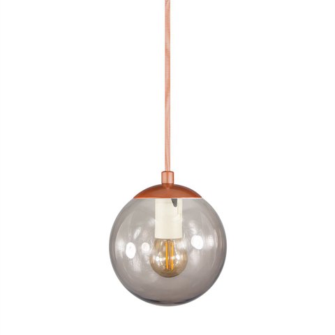 Pendente Bronze C/ Globo de Vidro Fume de 14cm + Led 2w