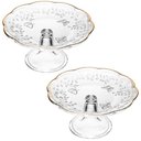 Ver imagem 1 de Kit 2 Pratos para Bolo com Pé Vidro Cristal Boleira 19cm Lyor New Butterfly Fio de Ouro Redondos