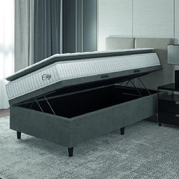 Cama Box Baú Colchão Solteiro Molas Ensacadas City Pillow Top 88x188x64cm Branco / Cinza Hellen - Su - 2