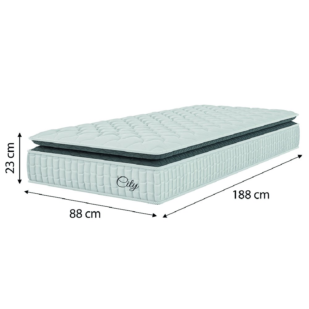 Cama Box Baú Colchão Solteiro Molas Ensacadas City Pillow Top 88x188x64cm Branco / Cinza Hellen - Su - 5