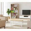 Ver imagem 1 de Mesa Centro 2 Gavetas 100cm Tampo de Madeira Maciça Louise Branco/Mel