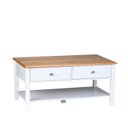Ver imagem 5 de Mesa Centro 2 Gavetas 100cm Tampo de Madeira Maciça Louise Branco/Mel