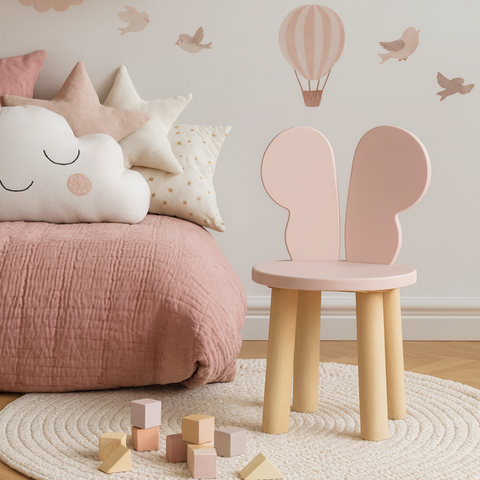 Cadeira Infantil Orelha Borboleta Mdf Pes Madeira Plancasa:sal Rosa