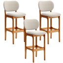 Ver imagem 1 de Kit 03 Banquetas Alta Bar Cozinha Sala Jantar Fixa Betta L02 Imbuia Bouclê Creme - Lyam Decor