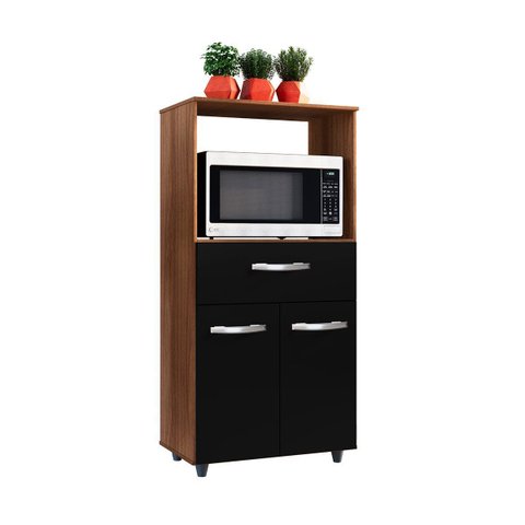 Balcão Multiuso para Micro-ondas 2 Portas 1 Gaveta Nalu Savana / Preto