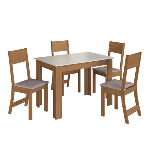 Mesa Atlanta com 4 Cadeiras Freijo/Off White Assento Linho - Indekes