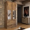 Ver imagem 1 de Guarda-roupa Solteiro Rústico 4 Portas 3 Gavetas Madeira Maciça com Espelho Castanho - Panorama Móve
