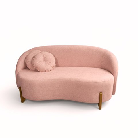 Sofá Orgânico 2 Lugares c/2 Almofadas Curvo Sala Recepção Amsterdã Boucle Rosa - Montanari'S Decor