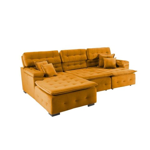 Sofá Orlando 2.80x1.90m com Chaise, Retrátil e Reclinável - Terra