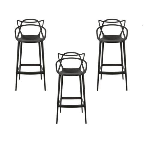 Conjunto C/3 Banqueta Allegra Alta Master Preta Cozinha Americana Balcão Polipropileno