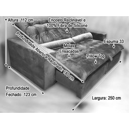 Sofá Retrátil Reclinável 2,50 m Verde 324 Laura - 9