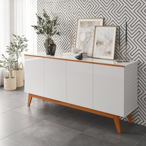 Aparador Buffet Balcão Sala de Estar 4 Portas 2 Prateleiras Organizador Multiuso Balcão Branco