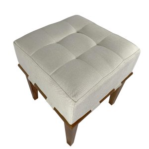 Puff Quadrado para Sala de Linho - Bege Claro