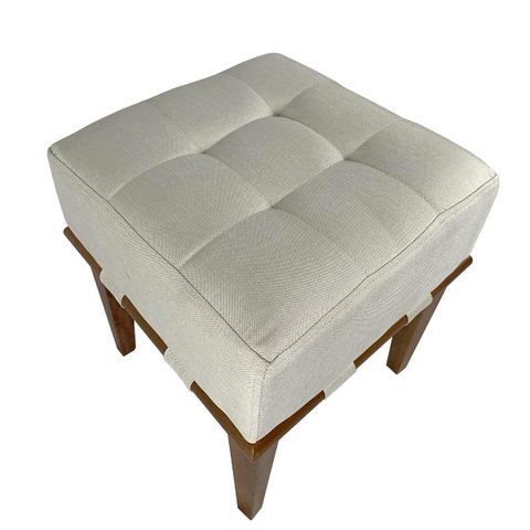Puff Quadrado para Sala de Linho - Bege Claro