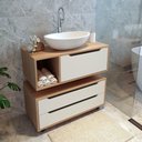 Ver imagem 1 de Conjunto Banheiro com 2 Balcões Amêndoa/branco - Tecno