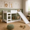 Ver imagem 1 de Beliche Infantil com Escorregador, Grades Laterais e Escada AR001 MDF/MDP Branco - Completa Móveis