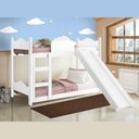 Ver imagem 1 de Beliche Cama Solteiro Infantil com Escada Escorregador Proteção Lateral Quarto Dormitório Branco
